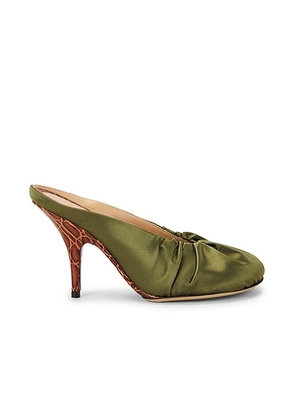 Dries Van Noten Satin Mule in Olive - Olive. Size 36.5 (also in 37, 38.5, 39, 39.5, 41).