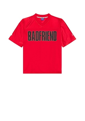 Badfriend Big Logo Football Jersey in Red - Red. Size L (also in M, S, XL/1X).