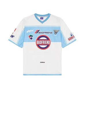 Badfriend Soccer Jersey in Bone & Blue - White. Size L (also in M, S).