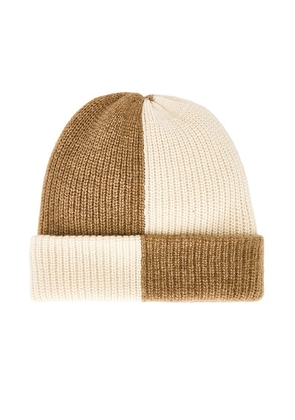 The Elder Statesman Checked Watchman Beanie in Camel & Ivory - Tan. Size all.