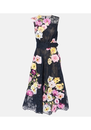 Oscar de la Renta Orchid embroidered lace cocktail dress
