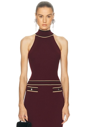 Alessandra Rich High Neck Top in Bordeaux - Burgundy. Size 36 (also in 38, 40, 42).
