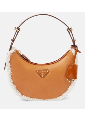 Prada Arque Small shearling-trimmed leather shoulder bag