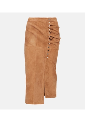 Rabanne Ruched suede midi skirt