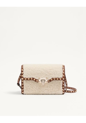 Valentino Garavani Valentino Garavani Rockstud Small Shearling Shoulder Bag Woman NATURAL/SADDLE BROWN UNI