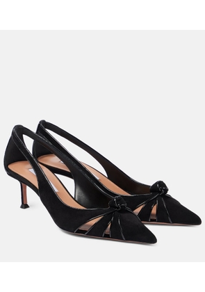 Aquazzura Premiere 50 leather-trimmed suede pumps