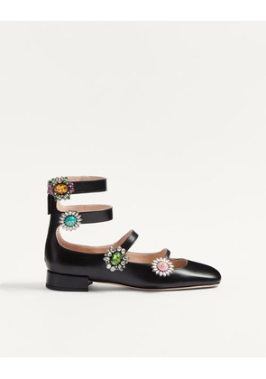 Valentino Garavani Preshoes Ballerinas With Straps In Kidskin With Jewel Buttons 20Mm Woman BLACK/CRYSTAL/MULTICOLOUR 36