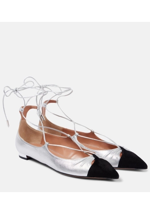 Aquazzura Gabi suede-trimmed metallic leather flats