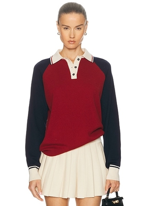 Amiya Yale Polo Sweater in Red Wine & Blue - Red,Navy. Size L (also in M, S).