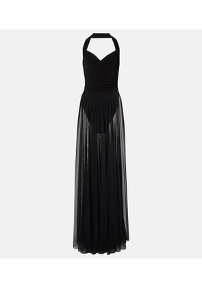 Norma Kamali Cayla draped mesh maxi dress