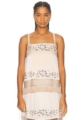 BODE Phantasm Fringe Tank Top in Ecru - Ivory. Size L (also in M, S).