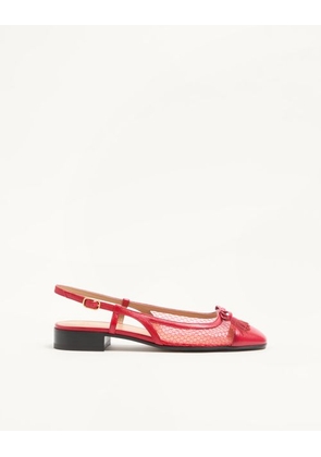Valentino Garavani Valet Du Roi Slingback Ballerina in Mesh and Kidskin 25mm Woman ROUGE PUR 35