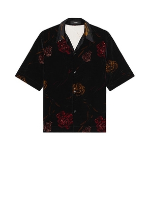 Amiri Floral Velvet Camp Shirt in Black - Black. Size L (also in M, S, XL/1X).