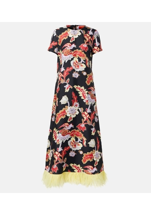 La DoubleJ Swing feather-trimmed silk maxi dress