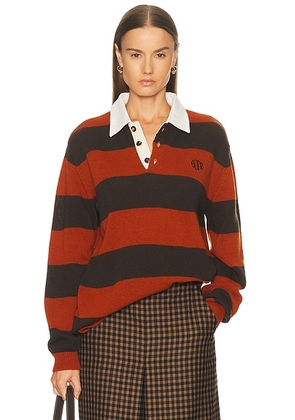 BODE Pine Stripe Polo Top in Brown Multi - Brown. Size S (also in ).