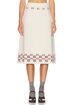 Calle Del Mar Winter Fair Isle Skirt in Natural & Oxblood - Ivory. Size L (also in S, XS).