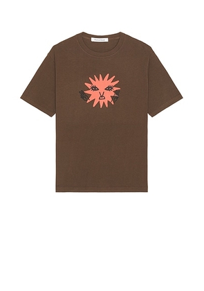 District Vision California Cotton Tee in Peace & Sunshine - Brown. Size L (also in M, XL, XL/1X).