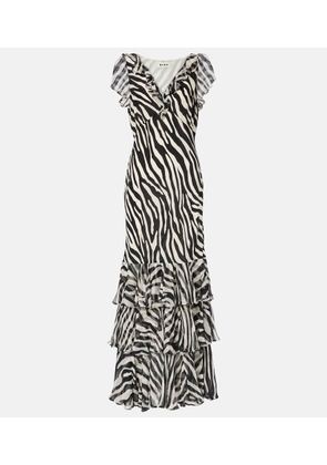 Rixo Amelle zebra-print ruffled silk maxi dress
