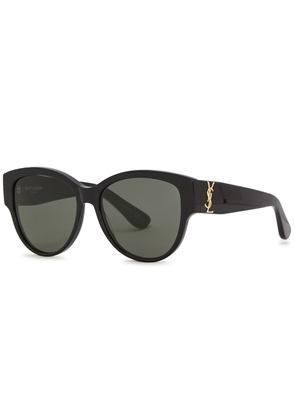 Saint Laurent SLM3 Black Oval Frame Sunglasses, Sunglasses, Acetate - Black/grey
