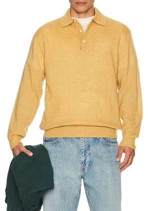 Beams Plus Knit Polo 9G Wool Silk Shaggy Yarn in Gold - Yellow. Size L (also in M).