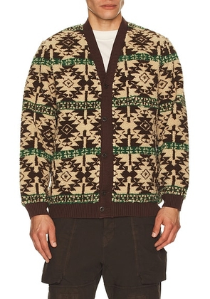 Beams Plus Cardigan Boa Jacquard in Brown - Brown. Size L (also in M, S).
