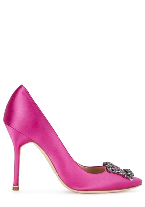 Manolo Blahnik Hangisi 105 Fuchsia Silk Satin Pumps