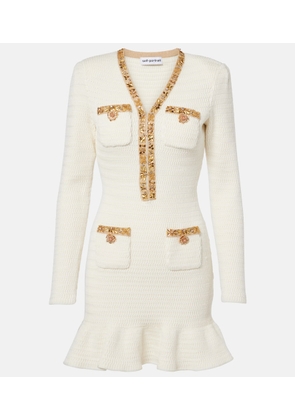 Self-Portrait Embellished knitted minidress