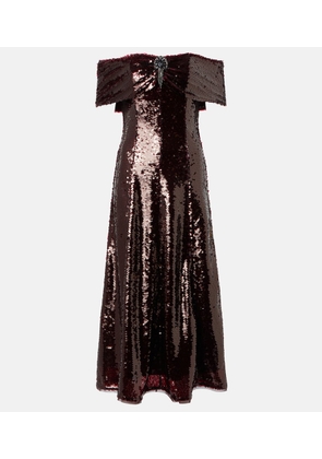 Self-Portrait Sequined off-shoulder midi dress
