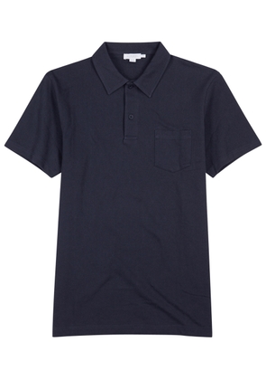 Sunspel Riviera Piqué Cotton Polo Shirt, Shirt, Navy - XL