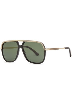 Gucci Black Aviator-style Sunglasses, Sunglasses, Black, Green Lenses