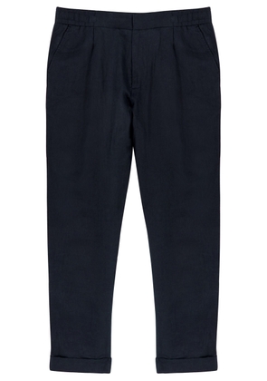 Che Tapered-leg Cropped Linen Trousers - Navy - XL