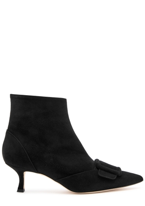 Manolo Blahnik Baylow 50 Suede Ankle Boots - Black - 37 (IT37 / UK4)