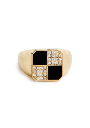 Yvonne Leon Bague Petit Damier 9kt Gold Pinky Ring - Black - 46