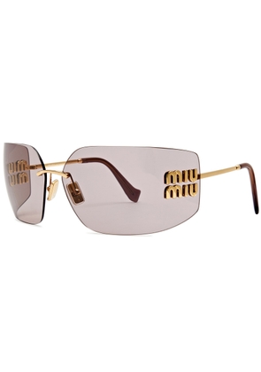 Miu Miu Eyewear Rectangle-frame Women's Designer Sunglasses - Gold - One Size