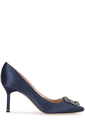 Manolo Blahnik Hangisi 75 Silk-satin Pumps - Navy