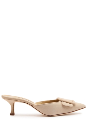 Manolo Blahnik Maysale 50 Suede Mules - Beige - 7