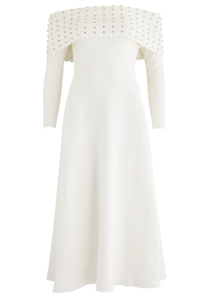Needle & Thread Crystal-embellished Off-the-shoulder Knitted Midi Dress - Cream - 12 (UK16 /xl)