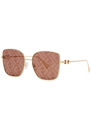 Fendi Ff-print Square-frame Sunglasses - Gold - One Size