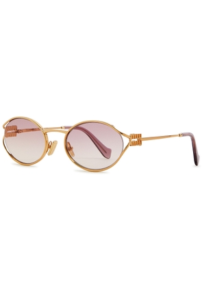 Miu Miu Eyewear Oval-frame Women's Designer Sunglasses - Pink & Gold - One Size