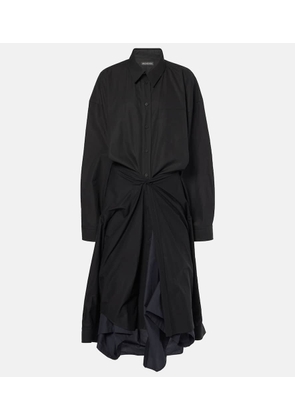 Balenciaga Gathered tie-front cotton shirt dress