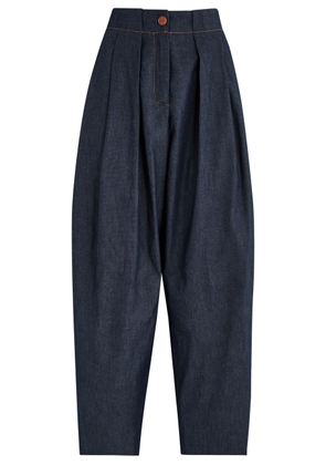 Palmer//harding Solo Barrel-leg Chambray Trousers - Dark Blue - 16 (UK16 /xl)