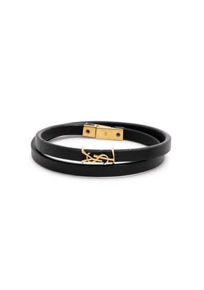 Saint Laurent Cassandre Leather Wrap Bracelet - Black - M