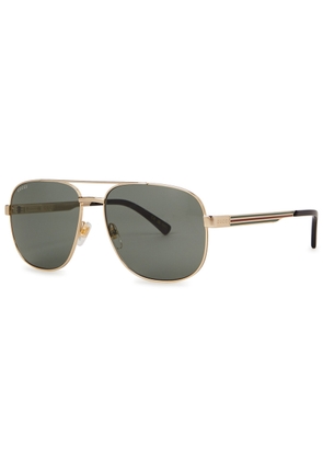 Gucci Aviator-style Sunglasses, Sunglasses, Striped Enamelled Arms - Gold