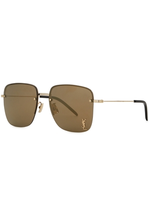 Saint Laurent Gold-tone Rimless Square-frame, Sunglasses, Gold Trim