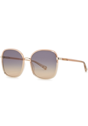 CHLOÉ Franky Gold-tone Square-frame, Sunglasses, Blue & Yellow - Orange