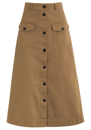 Saint Laurent Cotton-twill Midi Skirt - Brown - 36 (UK8 / S)