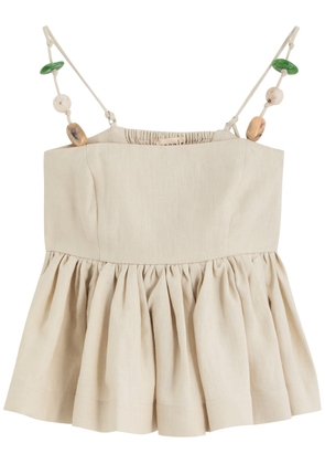 Casa Raki Justina Embellished Linen top - Ivory - M (UK12 / M)