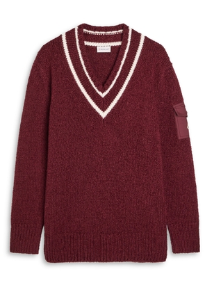 Moncler V-neck Knitted Jumper - Red Dark - M (UK 12 / M)