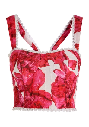 Charo Ruiz Ibiza Liv Floral-print Cropped Cotton-blend top - White And Red - M (UK12 / M)