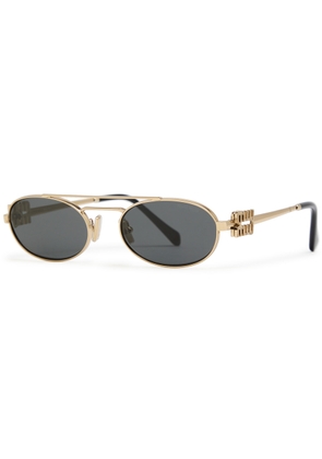 Miu Miu Eyewear Oval-frame Metal Sunglasses - Black - One Size